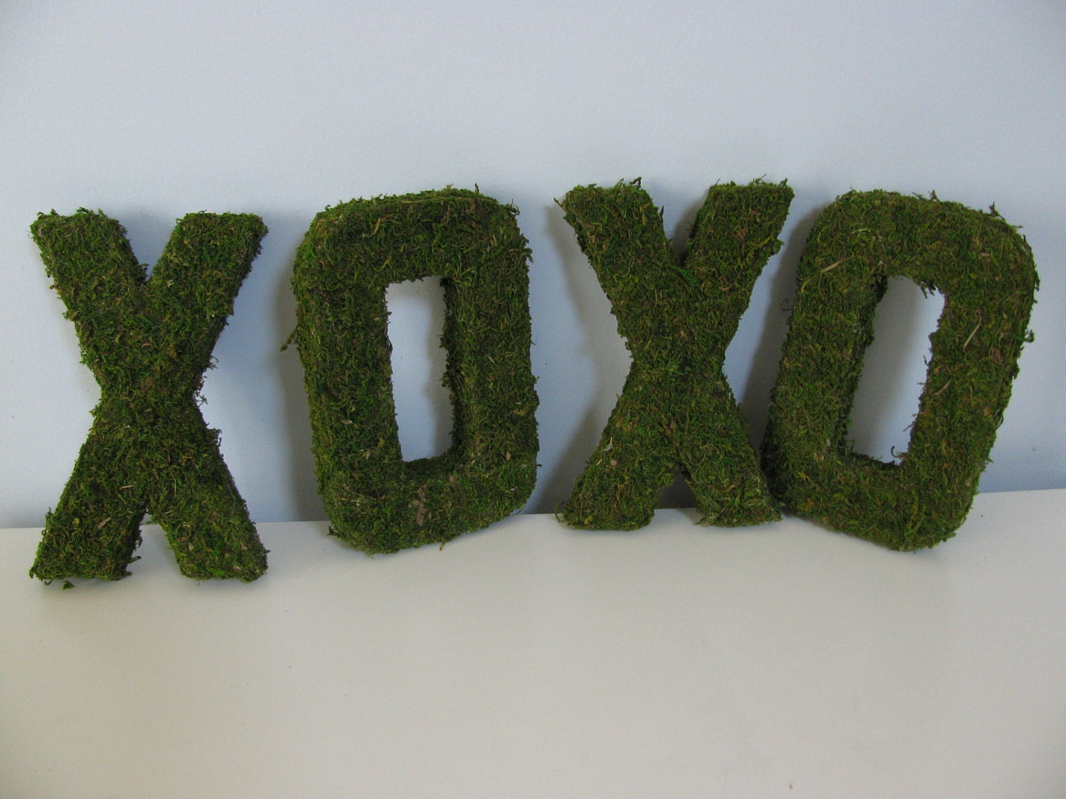 Set of 4 XOXO Woodland Moss Covered Monogram Letter -Small 8 inch Using Eco-Friendly Materials Wedding Reception Decor