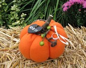Fall Harvest Ring Bearer Pillow Orange Fleece Pumpkin with Autumn Rustic Berries and Chalkboard Tag