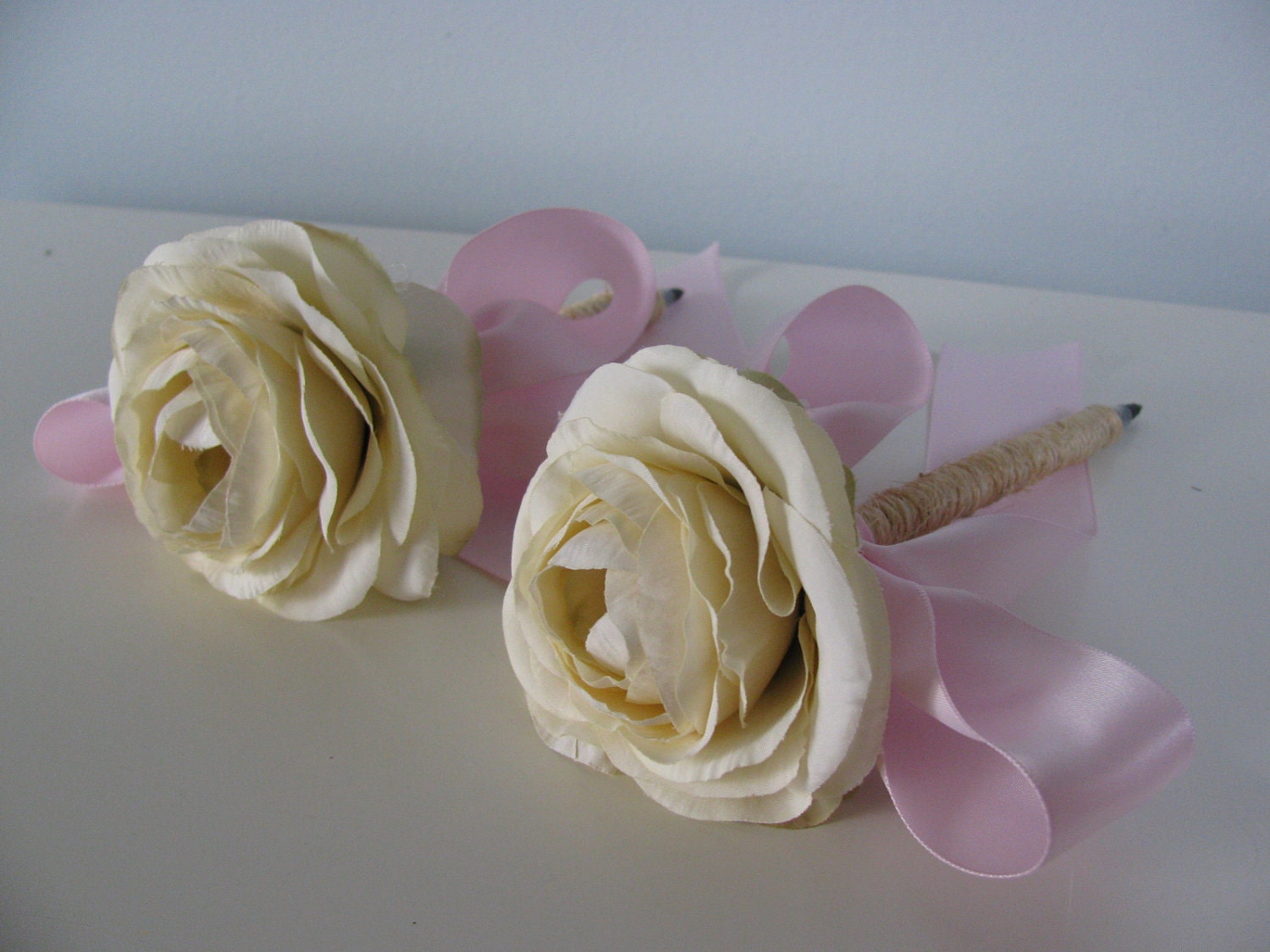 Set of 2 Guest Book Pens Jute, Twine or Ribbon Wrapped You customize Colors and Flowers