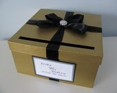 Gold Wedding Card Box You Can Customize Colors and Flowers with Personalized Tag Large 12 inch gold silver and black with rhinestone