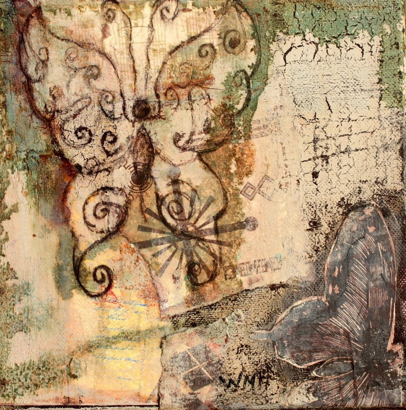 Butterfly Inspiration  8x8 mixed media on canvas original - wenderflonia