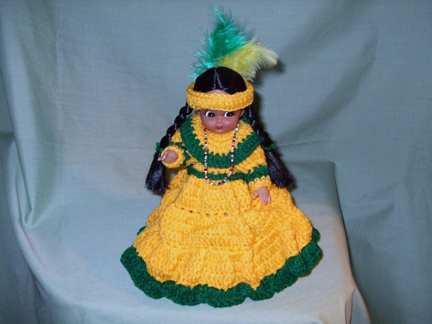 Native American Indian Princess Goldenrod Renuzit Air Freshener Cover Doll Handmade Crochet