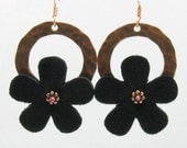 Textured Copper Washer and Black Suede Flower Hoops