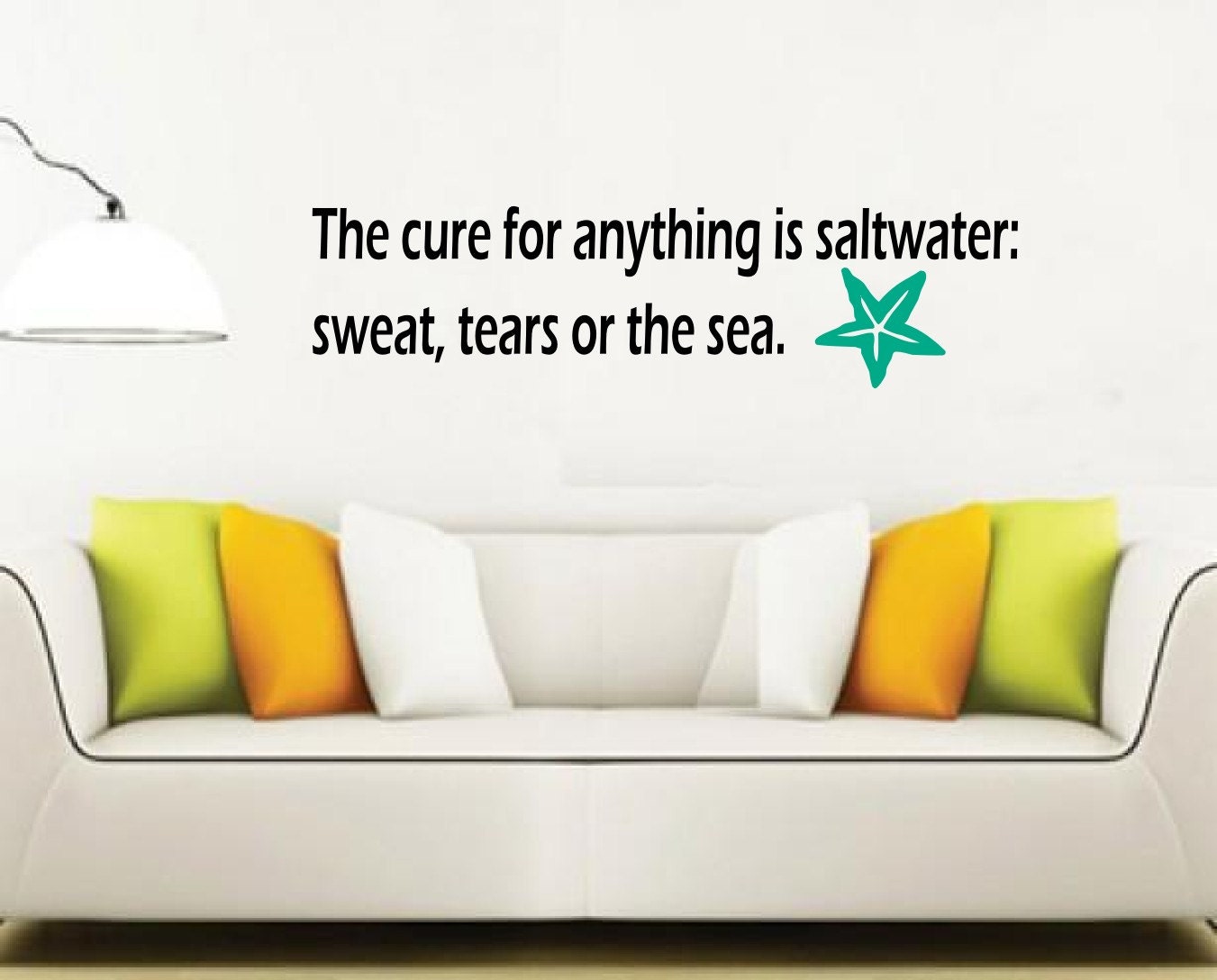The cure for anthing is saltwater - sweat tears or the sea- Vinyl Removable Wall Word Quote beach decor by 3rd Ave Shore