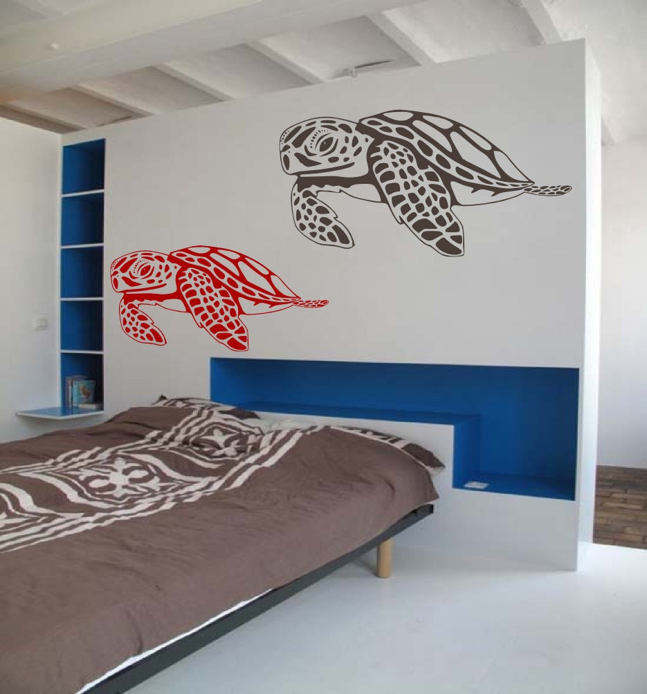 A Pair of Hawaiian Sea Turtles Cruisin - Vinyl wall art graphic decals by 3rdaveshore