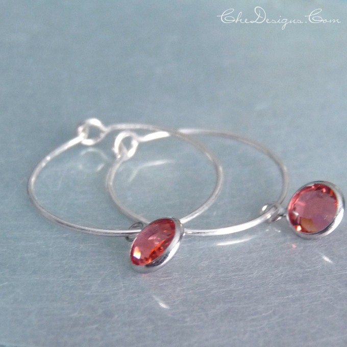 Hoops with Padparadascha Colored Swarovski Crystal Elements, .75 Inch Diameter