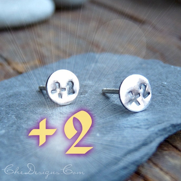Plus 2 Earrings, Handmade Sterling Silver, Stamped, Initial, Number, Magical