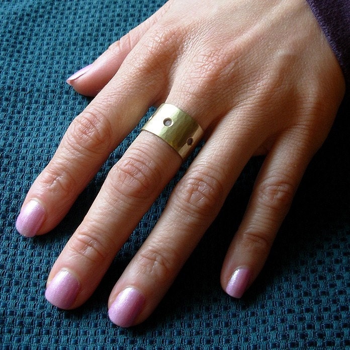 Handmade Hammered Wide Band Ring, Holes, Forged, Made in Your Size