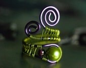 Green Pearl Garnet Copper Wirewrapped Ring, Freshwater Pearl, Dark Red, Violet, Purple, Grass, Moss, June Birthstone - "Moss Falls"