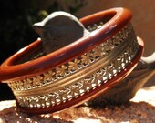 Bakelite Coffee Brown and Silver Carved Embellished with Elaborate Metal Work
