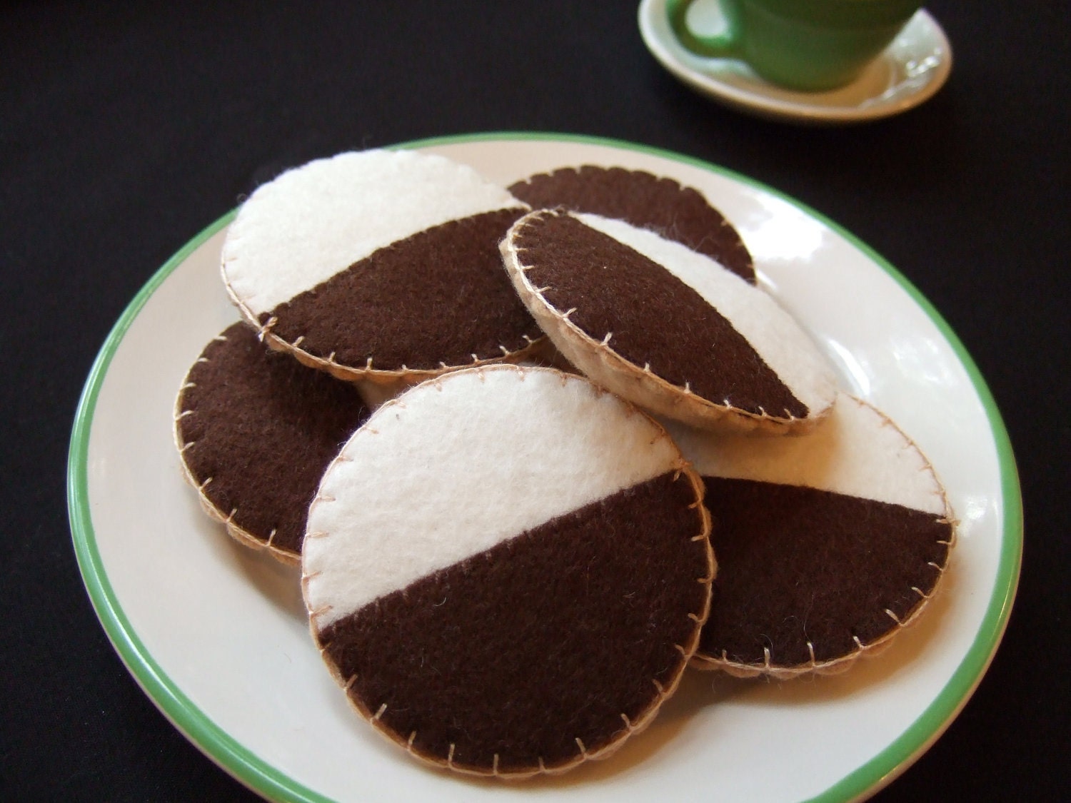 Felt Food - Black and White Cookies Half Moon Cookies - Felt Cookies - Pretend Play Food