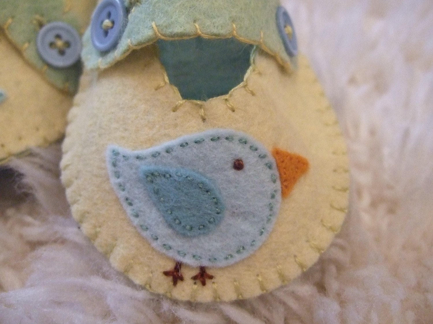 Pale Yellow Mary Janes with Bluebirds - Felt Baby Shoes - Can Be Personalized