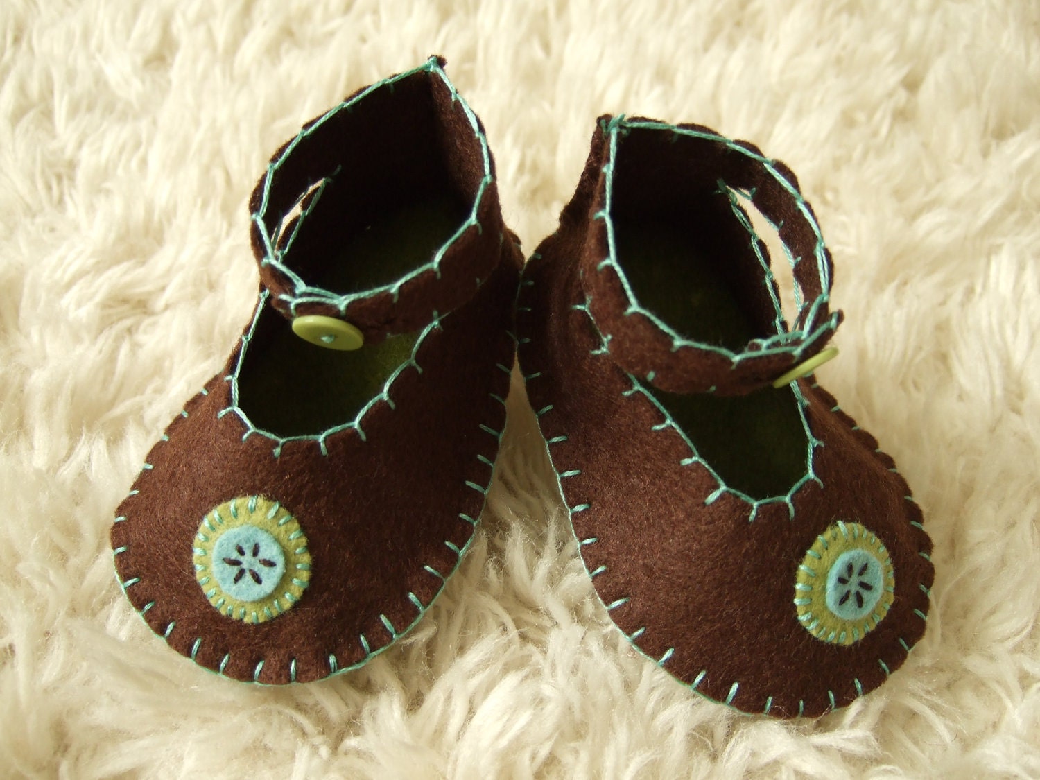 Chocolate Brown Ankle Strap Booties - Felt Baby Shoes - Can Be Personalized