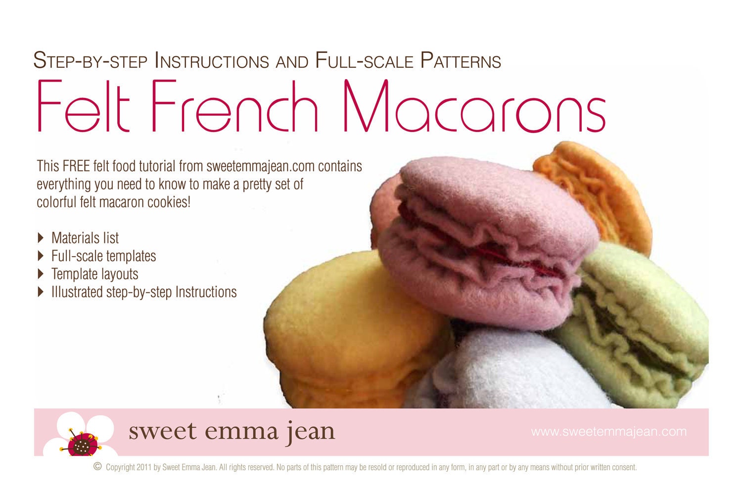 DIY Felt French Macarons - Eighteen Felt Cookies - All the felt you need - Pattern included