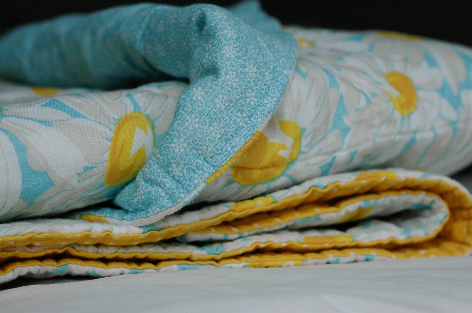 Patchwork Quilt for Baby Girl or Toddler in Yellow and Daisies, Ready to Ship