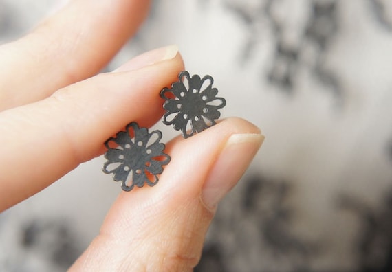 LINGERIE MINI EARRINGS Studs - Sterling Silver - Handcrafted by Gemagenta - Black or White - Romantic, Sexy Lingerie, Delicate, Lace, Cute