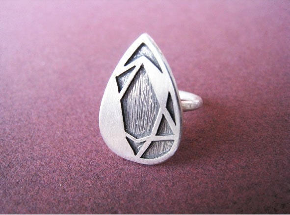 FACETED PEAR RING - 199 Carat Series - Sterling Silver - Handmade by Gemagenta - Diamond, Drop, Modern, Gem