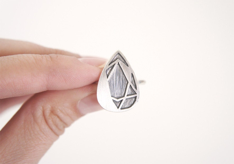 FACETED PEAR RING - 199 Carat Series - Sterling Silver - Handmade by Gemagenta - Diamond, Drop, Modern, Gem