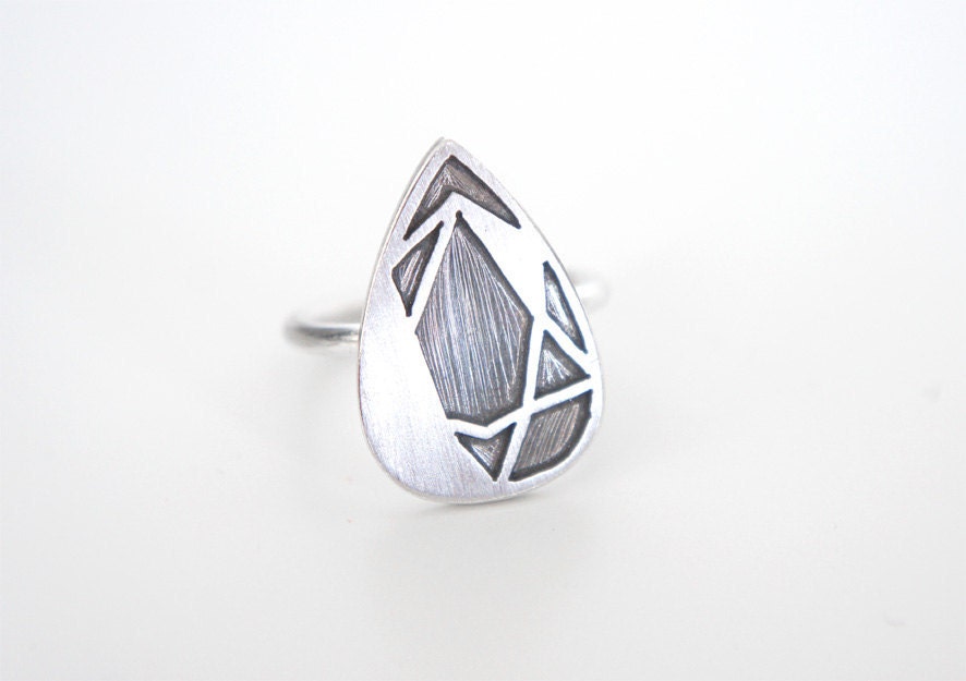 FACETED PEAR RING - 199 Carat Series - Sterling Silver - Handmade by Gemagenta - Diamond, Drop, Modern, Gem