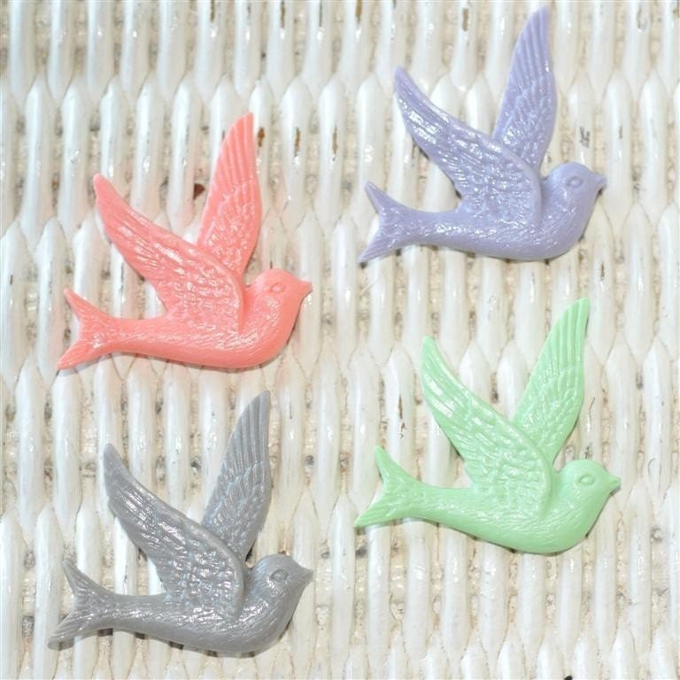 Retro Vintage Flying Dove Bird Cabochon set of 4 MULTI set Lilac, Coral, Gray, Mint