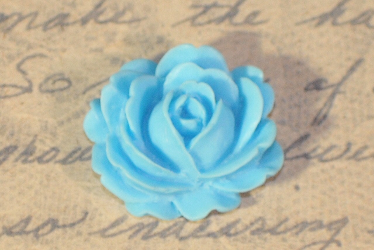 Blue Large Full Rose Flower Acrylic Resin Cabochons set of 2...top quality perfect size....great style with matte finish...25mm