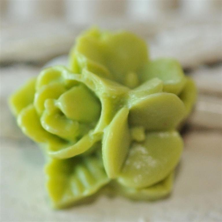 Canary Yellow Green 15mm Set of 4...Three Flower Pansy Rose Bouquet Cabochons PERFECT for Rings OR  Bobbies Bobby Pins....Matte Finish...CAB