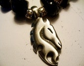 Pewter Horse Head Necklace Pendant with Onyx