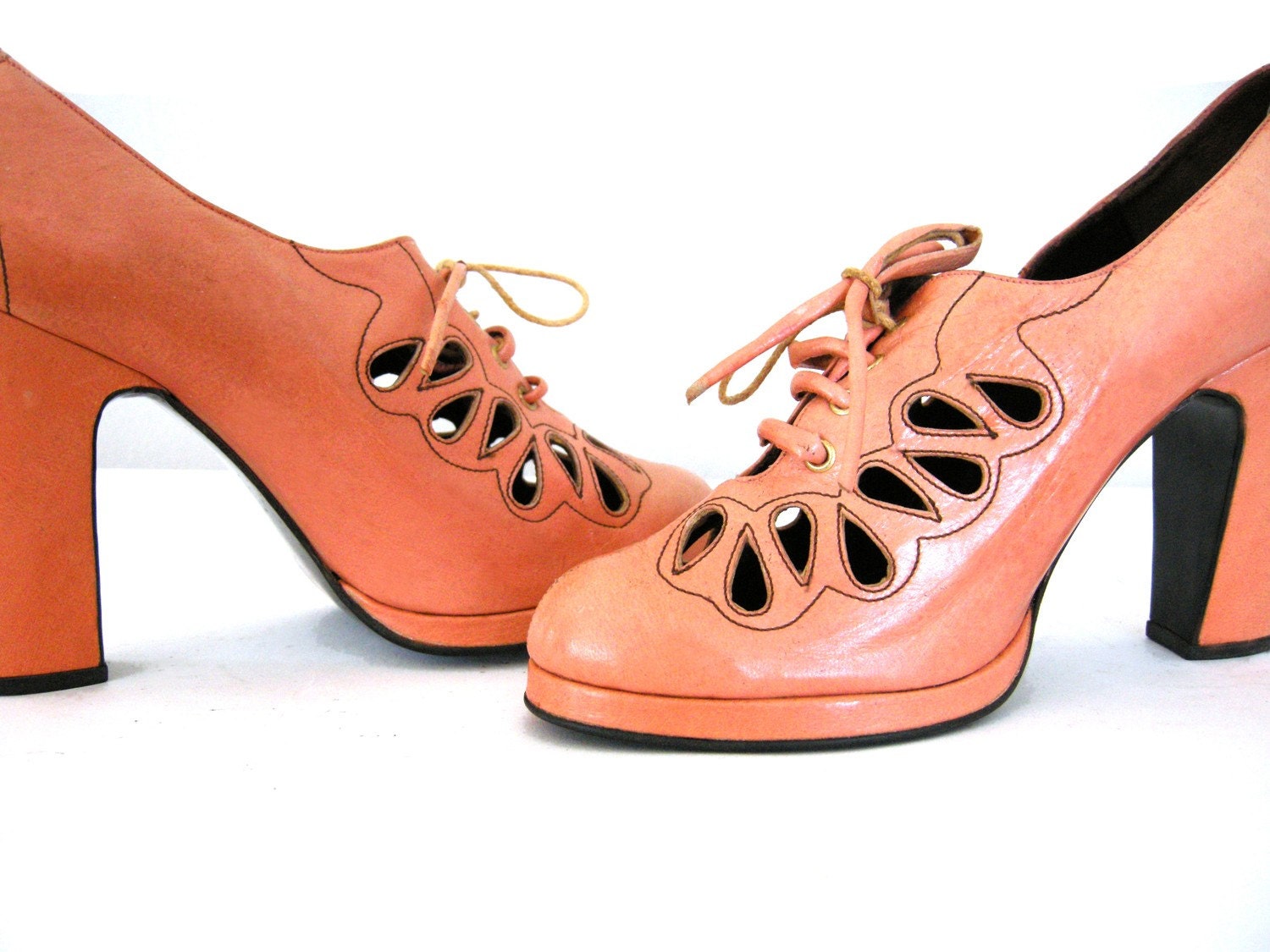 70s does 30s ORANGE CREAMSICLE POWDER POWER POPSICLE stunning EYELET cut PLATFORM shoes