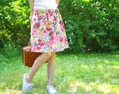 Girls Vintage Floral Skirt- 1950's Floral- Garden Party- Girls Spring Fashion- Pink & Yellow Roses- Lined Spring Skirt- xs, s, m, l