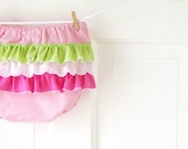 Ruffle Diaper Cover Bloomer- pink & green- 6m 12m 18m- Baby Shower Gift- Baby Spring Fashion