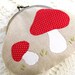 Mushroom Coin Purse: Red Amanita Mushroom Handmade Applique on Natural Linen- Woodland Toadstool Coin Purse- Gift for Her - Gnomes & Fairies