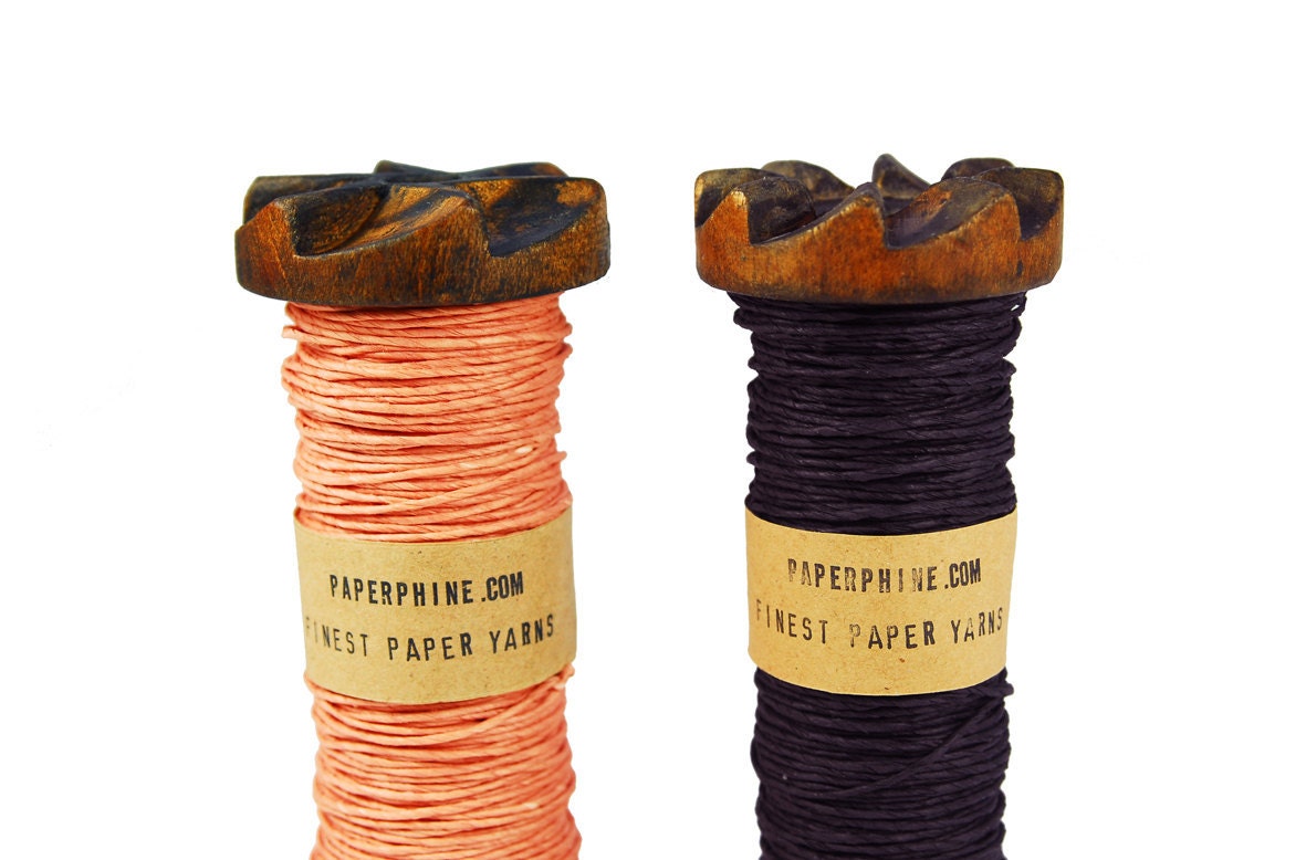 Coral Paper Twine on a Small Old Wooden Bobbin