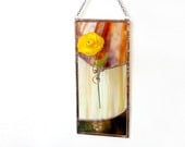 Stained Glass Panel Bud Vase Brown Beige Handmade OOAK