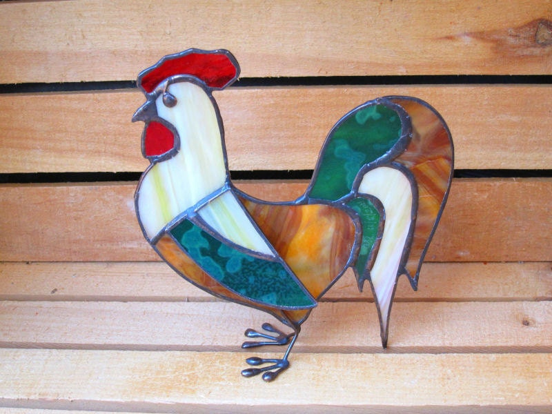 Stained Glass Rooster Rustic 3D Ornament Stand-Up Handmade OOAK