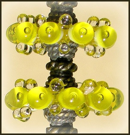 Lampwork Beads, Yellow Glass Beads, Handmade Beads, Lampwork Bubble Disc Glass Beads Set(6)