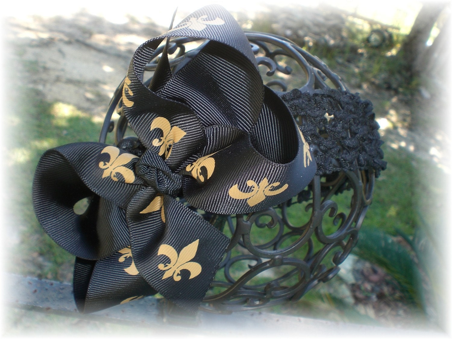 SAINTS Inspired Fleur de Lis Hair Bow and Headband SET...Must Have for New Orleans Saints Fans