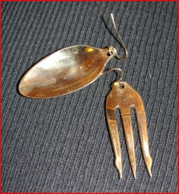 14 kt Gold Vermeil over Brass Olive Fork and Sugar Spoon Earrings