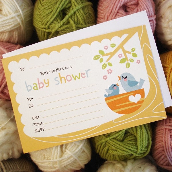 Wee Birdies Baby Shower invitations 8pk
