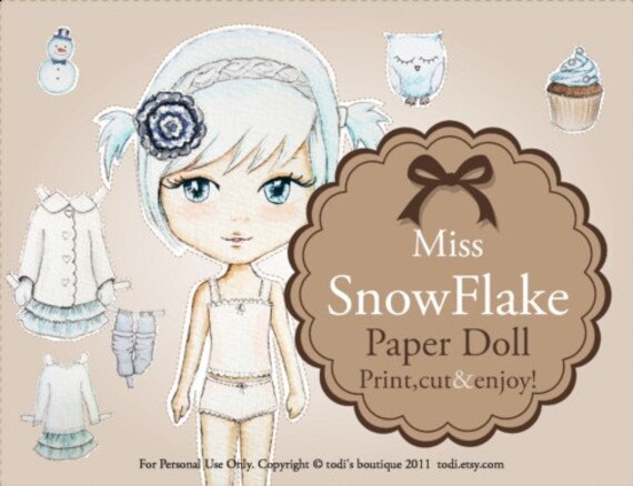 Miss Snowflake-Printable Paper Doll&envelope Il_570xn