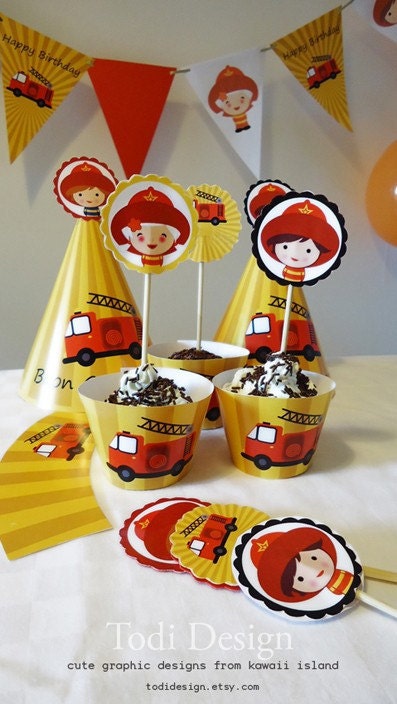 Fire Truck Birthday Party Printables& invitation design- Printbale PDF- Personalized Il_570xn