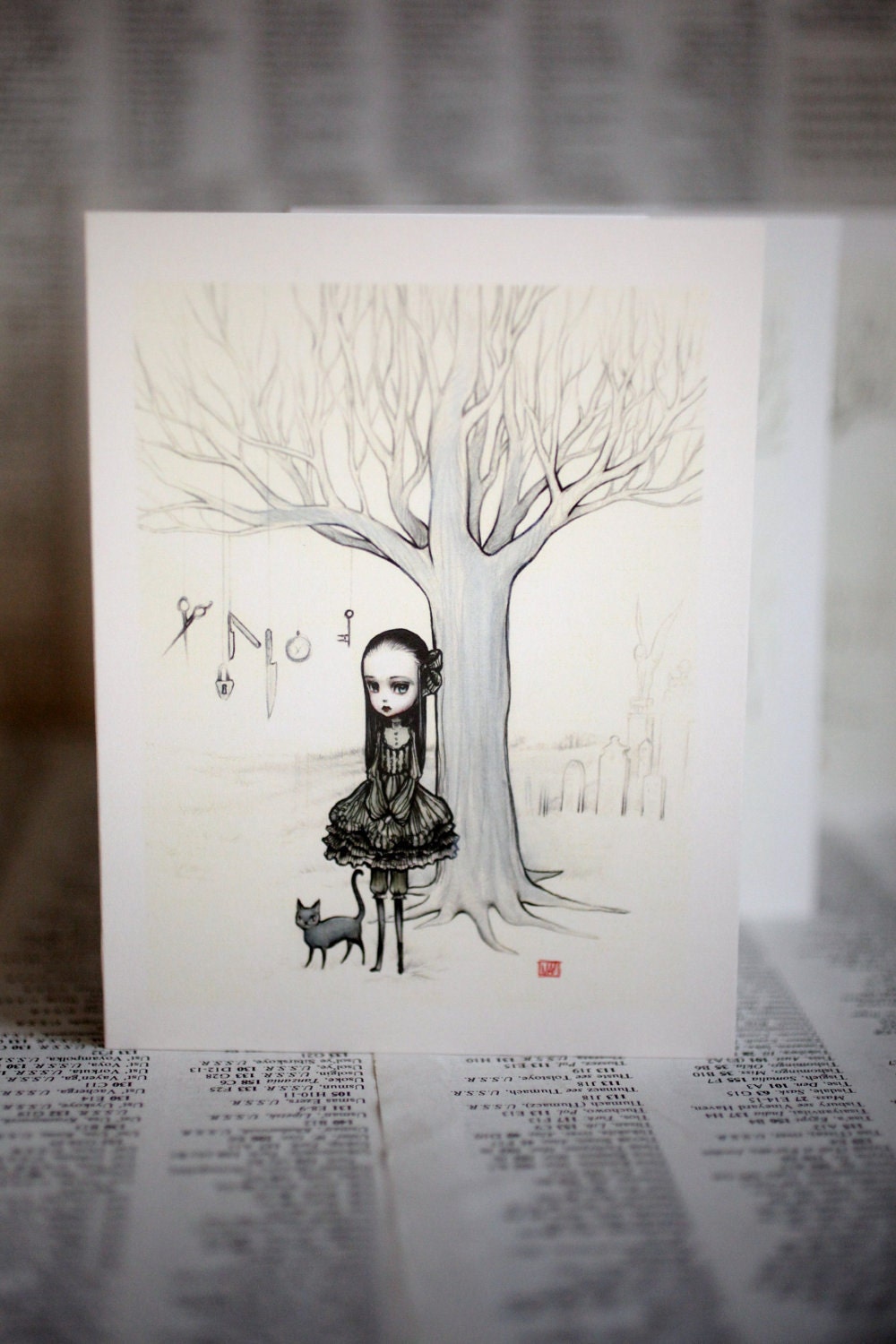 Deirdre at the Witching Hour - 3 blank notecards- by Mab Graves