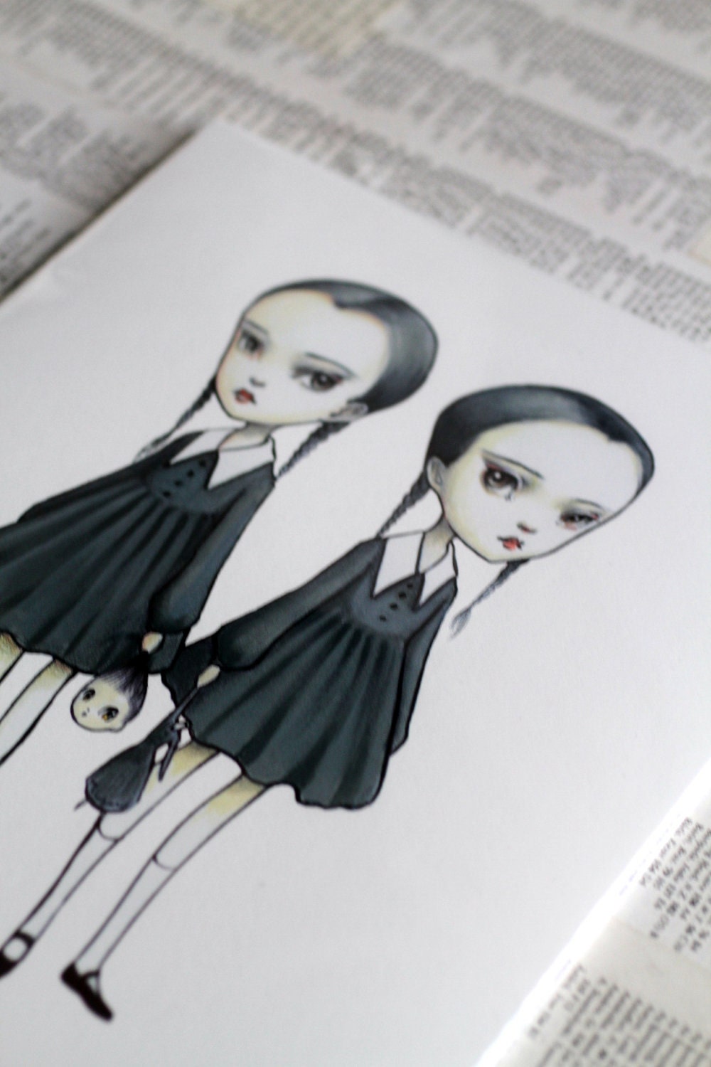 Tuesday and Wednesday Addams - The Addams Twins -  8x10 Limited Edition Signed Art Print - by Mab Graves-unframed