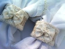 Satin Bow Tie Wedding Napkin Rings Bride & Groom Set of 2