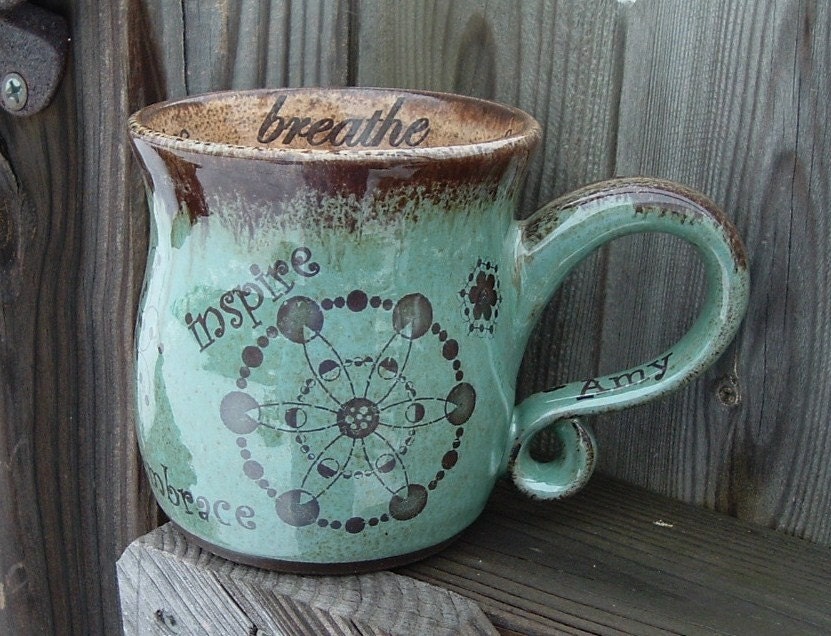 Personalized Ceramic Coffee Mug - Robin's Egg, Chocolate Brown, Aquamarine, Earthy, Wheel Thrown Stoneware Pottery