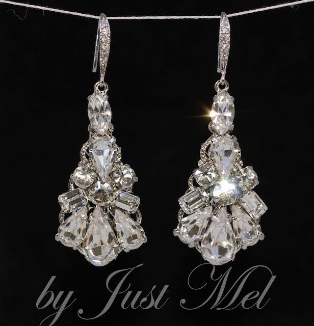 Wedding Earrings, Bridesmaid Earrings, Bridal Jewelry -  Vintage Earring with Cubic Zirconia Detailed Earring Hook (E380)