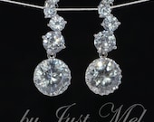 Round Cubic Zirconia Earring - Cascading Earrings, Wedding Earrings, Bridesmaid Earrings, Bridal Jewelry (E392)