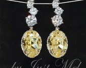 Wedding Earrings, Bridesmaid Earrings, Bridal Jewelry - Cascading Round Cubic Zirconia Earring with Swarovski Jonquil Oval Crystal (E401)