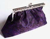 Purple bridesmaid evening clutch with silver rhinestone frame