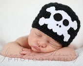 Skull and Crossbones Beanie Hat - Skully Hat  - Baby Skull Hat - Pirate - Black and White - Photo Prop - Made to Order