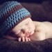 Baby Boy Beanie Hat - Blue with Brown Stripe and Trim - Newborn Hat - Photo Prop - Made to Order - FREE Shipping